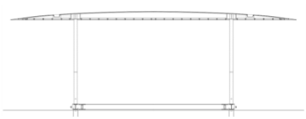 <p>roof is thicker in the middle, tapers down on sides</p><p>rigid frame - steel </p><p>drainage through columns</p><p>structure not expressed - reflects context and disappears</p><p>8 skinny columns</p>