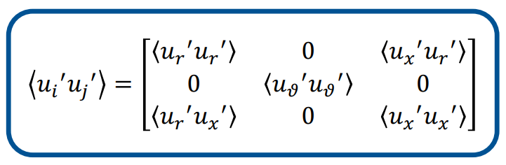 <ul><li><p>Axisymmetric mean flow</p></li><li><p>Invariant under rotation</p></li></ul><p>so every rotational part is 0 cross form</p>