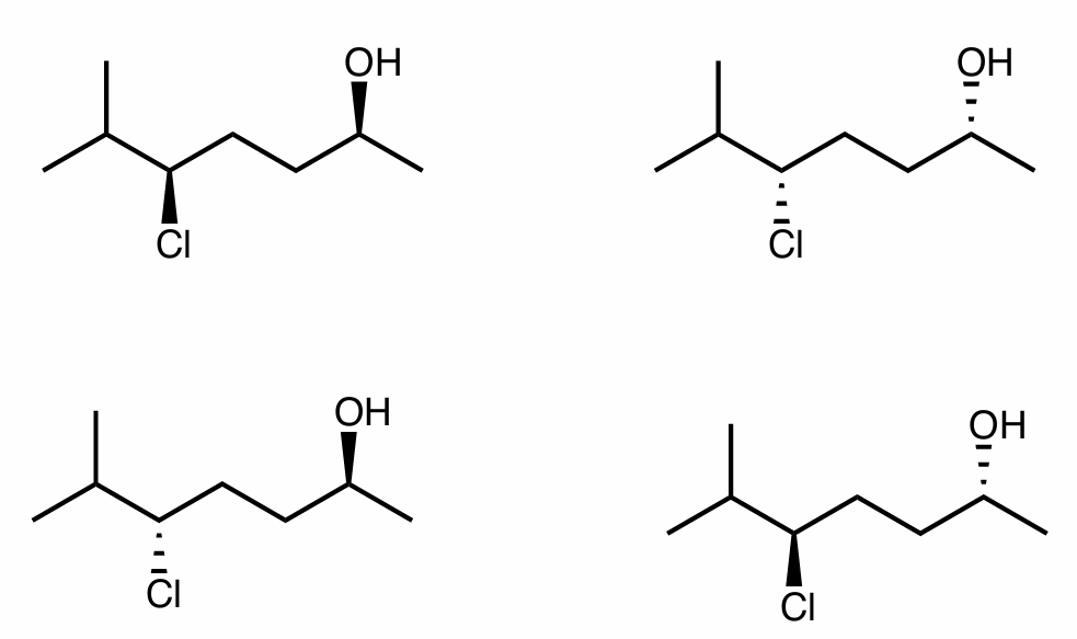 <p>Find the stereochemical relationship between each of these molecules (hint: assign R/S)</p>