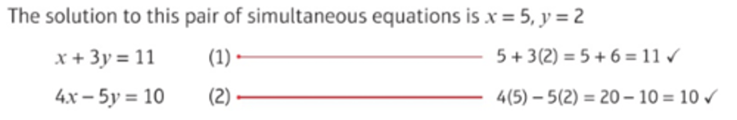 <p>- Linear simultaneous equations in two unkowns have one set of values that will make a pair of equations true at the same time.</p><p>- They can be solved using elimination or substitution.</p>