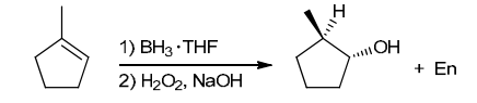 <p>The two groups being added across the alkene are H and OH. The OH group is installed at the less substituted position, so we must use conditions that give an anti-Markovnikov addition of H and OH. Also, the H and OH are added in a syn fashion (this can be seen more clearly if you draw the H that was installed, as shown below). This can be accomplished via hydroboration-oxidation</p>
