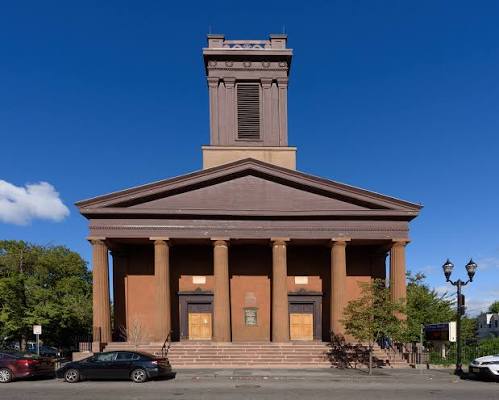<p>Old Bergen Church is distinguished by its</p>