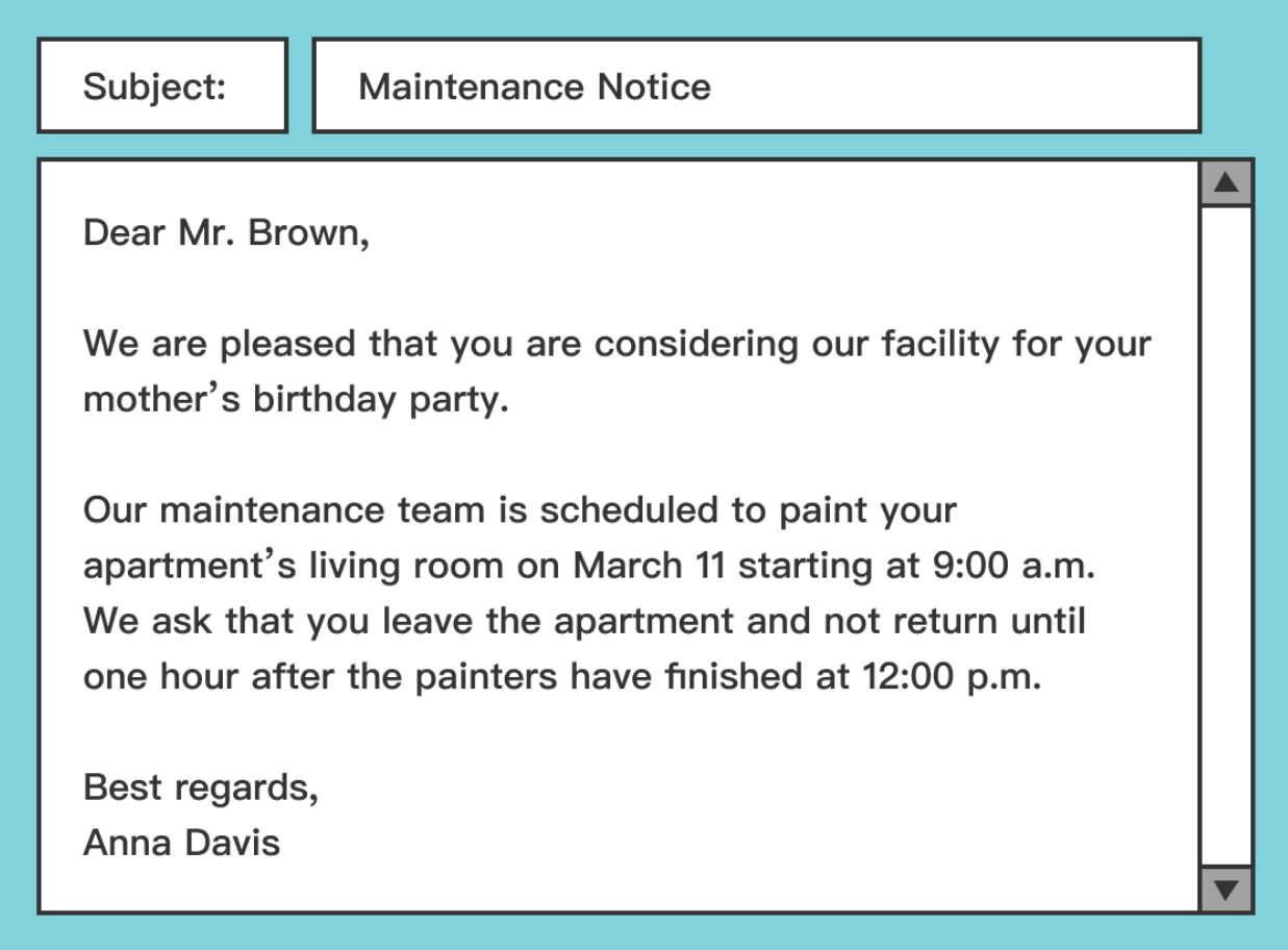 <p><span>When can Mr. Brown return to the apartment?</span></p>