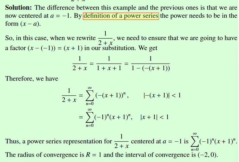 <p>Then you want to change the form you are trying to rearrange the geometric series into. ( you want (X+1) instead of just x)</p>