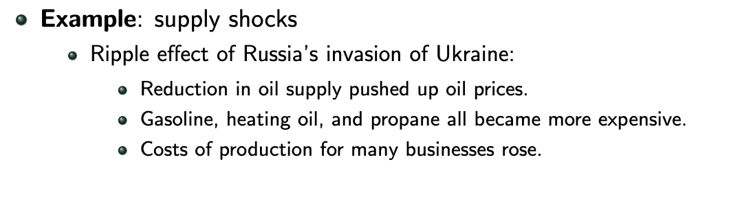 <p>inflation the results from an unexpected rise in production costs</p><ul><li><p>when an unxpected boost to production costs pushes sellers to raise their prices</p></li></ul><p></p>
