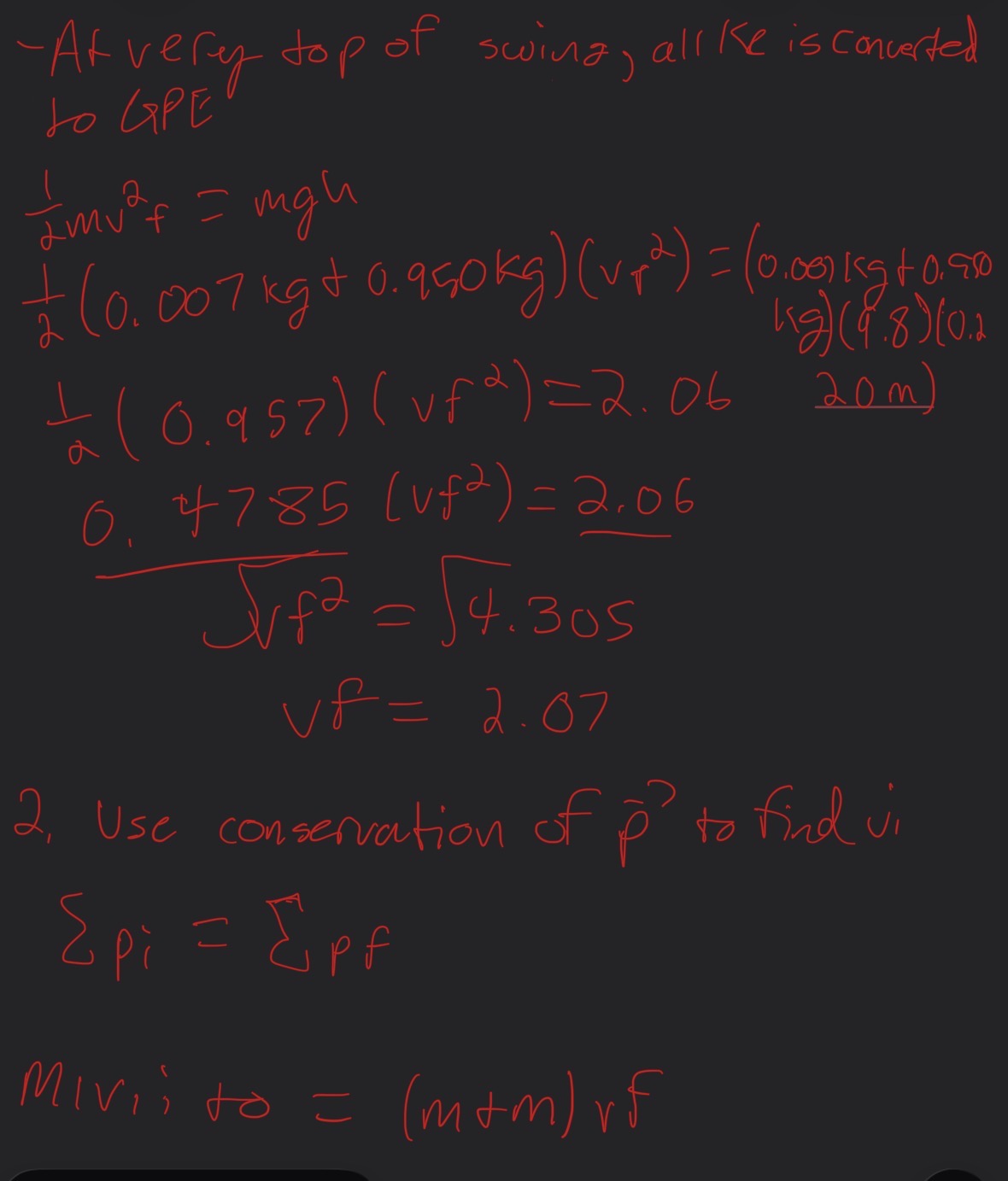 <ul><li><p>Solve backwards to find vi</p></li><li><p>First use conservation of energy Ei = Ef to solve for vf, then use conservation of momentum pi = pf to solve for vi</p></li></ul><p></p>