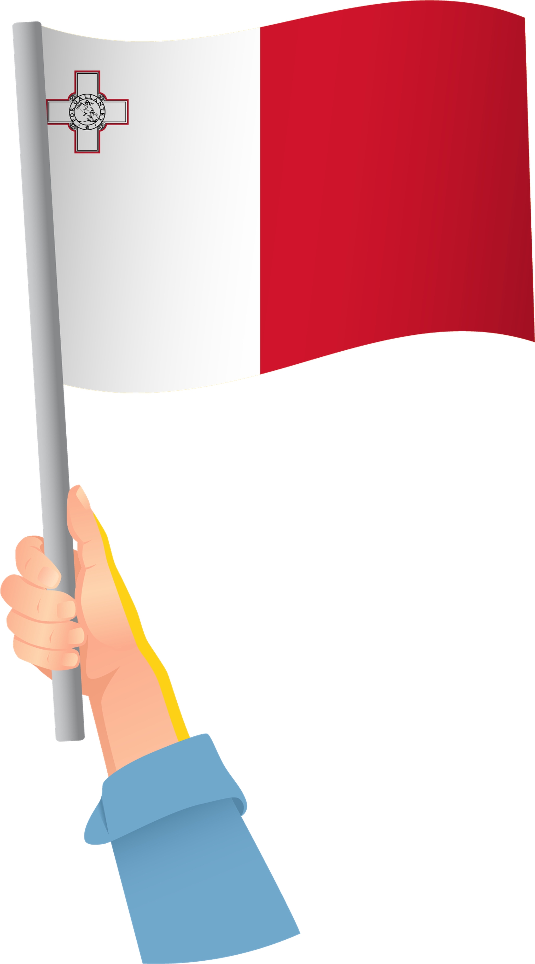 <p>The flag of Malta has two vertical halves: white on the left and red on the right. In the top left corner, there is the George Cross with a red outline, which was awarded to Malta for bravery during World War II. The flag represents courage, history, and the strong spirit of the Maltese people.</p>