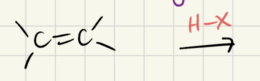 <p>Addition of H-X</p><p>Write the final product and the mechanism. Is there stereo or regiochemistry? </p>