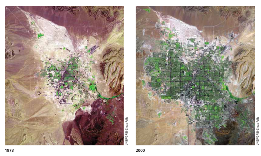 <p>The growth of low-density development on the edges of cities and towns.</p><p></p><p>This is eliminating surround- ing agricultural and wild lands </p><p></p><p> It results in a far-flung hodgepodge of housing developments, shop- ping malls, parking lots, and office complexes that are loosely connected by multilane highways and freeways.</p>