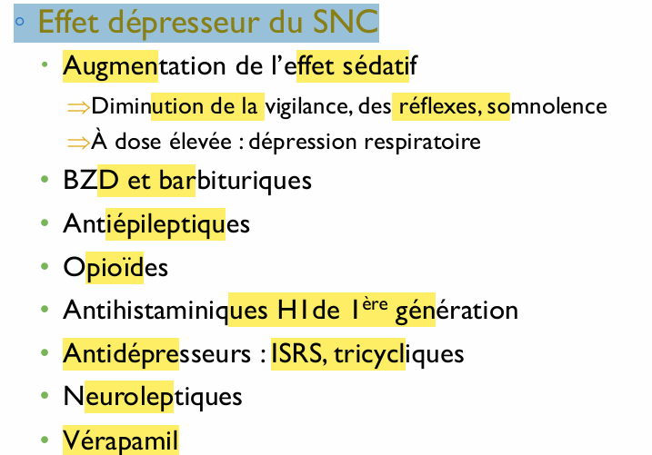 <p>on évite déjà des les associée entre eux et donc on évite l’alcool </p><p>ATT car effet sédatif peut être prolongé au lendemain de la prise </p>