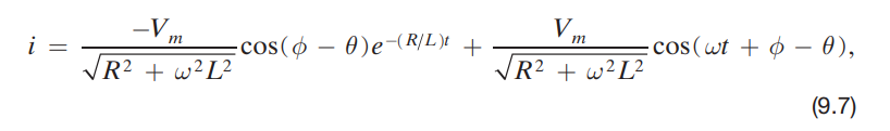 <ol><li><p>Assume Initial Current = 0</p></li><li><p>Apply KVL to the circuit to get L(di/dt) + Ri = V<sub>m</sub>cos(wt + phi)</p></li></ol><p></p><p></p>