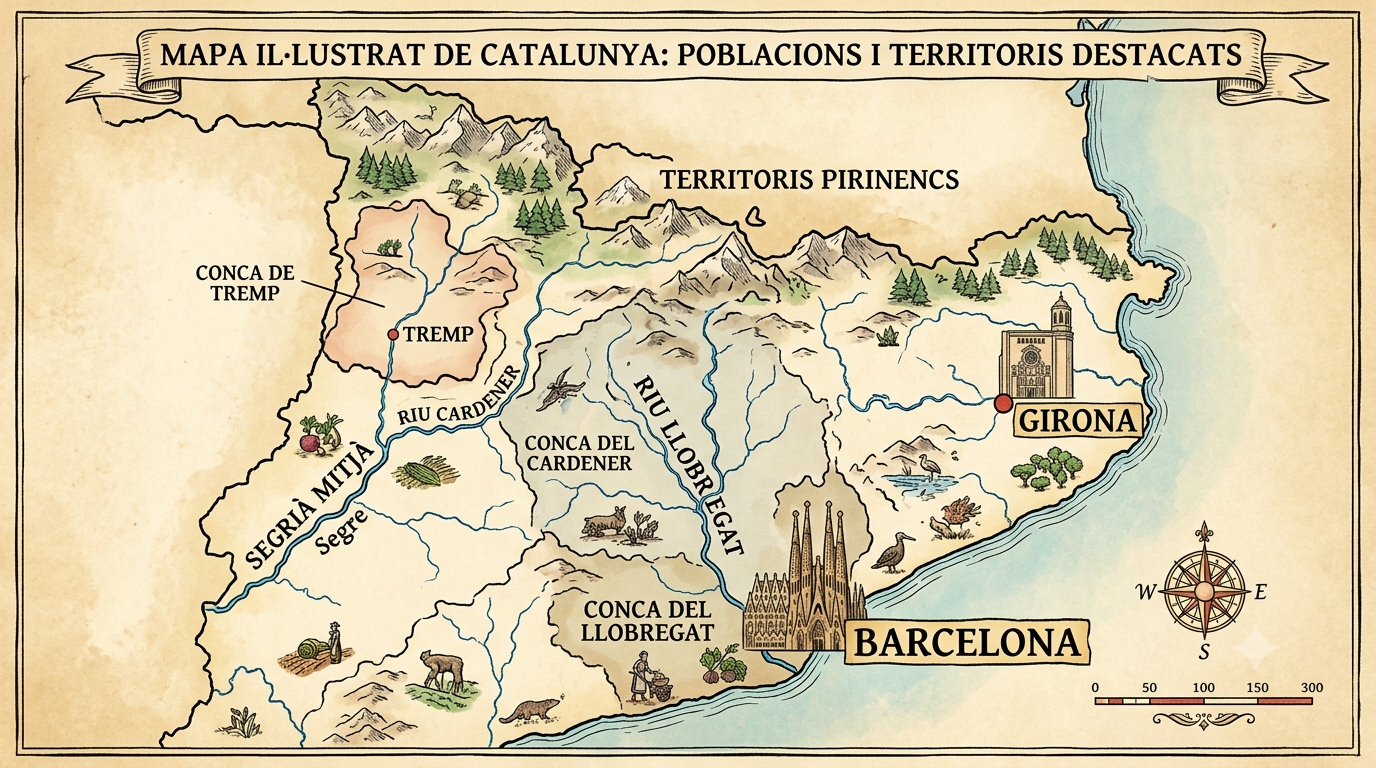 <p>El lliurament a Carlemany de la ciutat de Girona (785) i la conquesta de Barcelona (801) en van emmarcar el territori, que aglutinava els territoris pirinencs i els compresos entre el:<br>- el Llobregat i el Cardener,<br>- el Segrià mitjà i la Conca de Tremp.</p><p></p>