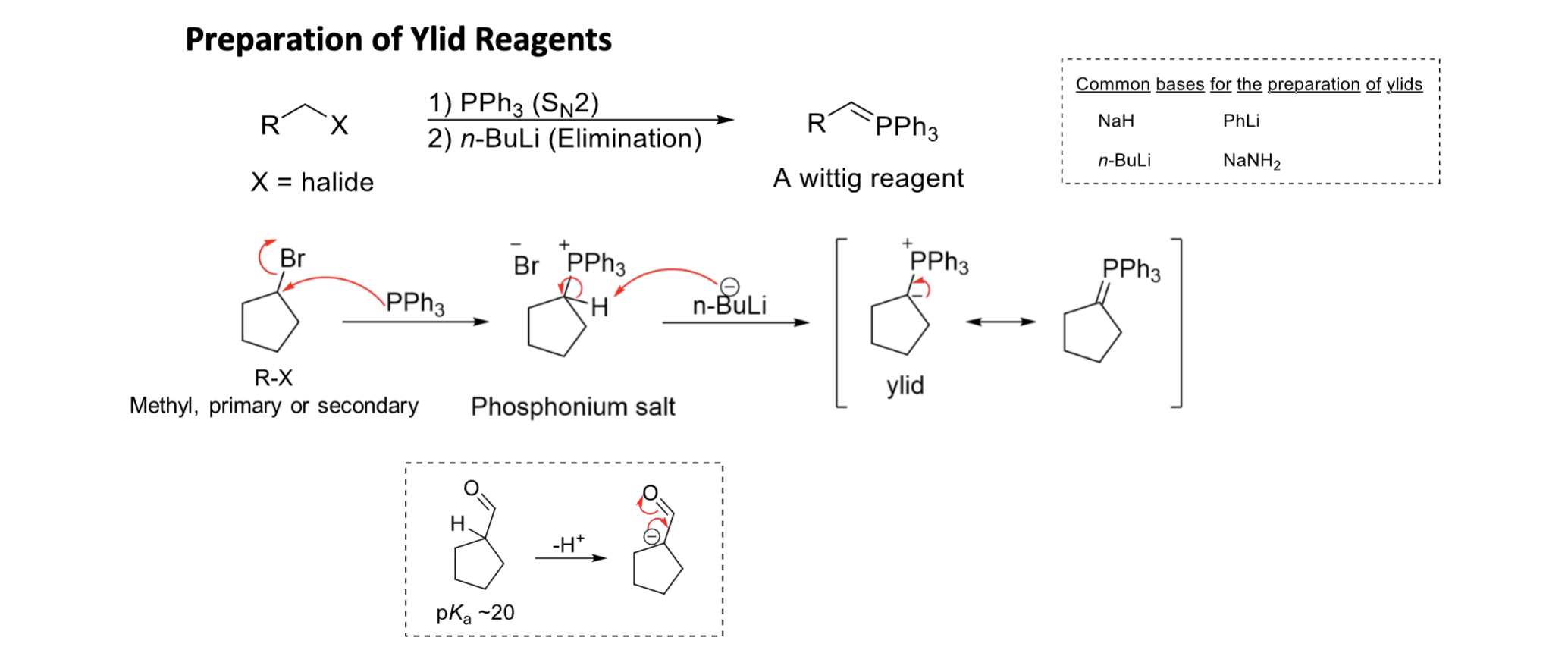 <p>convr ald &amp; ket = alkene<br>Ph3P = CHR<br>unstable ylid = Z alkene<br>stable ylid = E alkene<br>E more stable than Z</p>