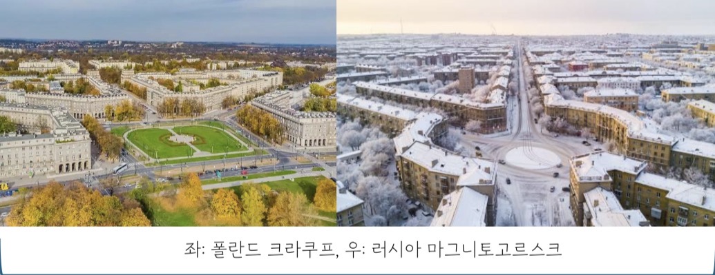 <p>폴란드의 크라쿠프 / 러시아의 마그니토고르스크</p>