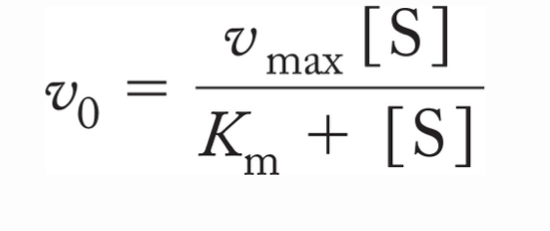 <p>Describes the variation of enzyme activity as a function of substrate concentration v<sub>o</sub>​=Vmax​[S]​/Km​+[S]</p>