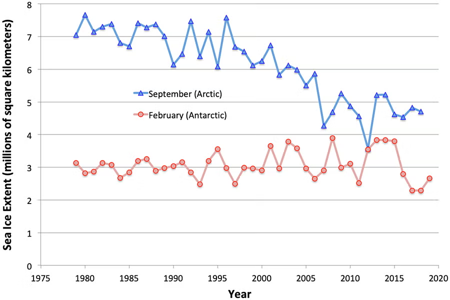 <p>-Timing of seasons is reversed</p><p>-The antarctic is consistently colder</p>