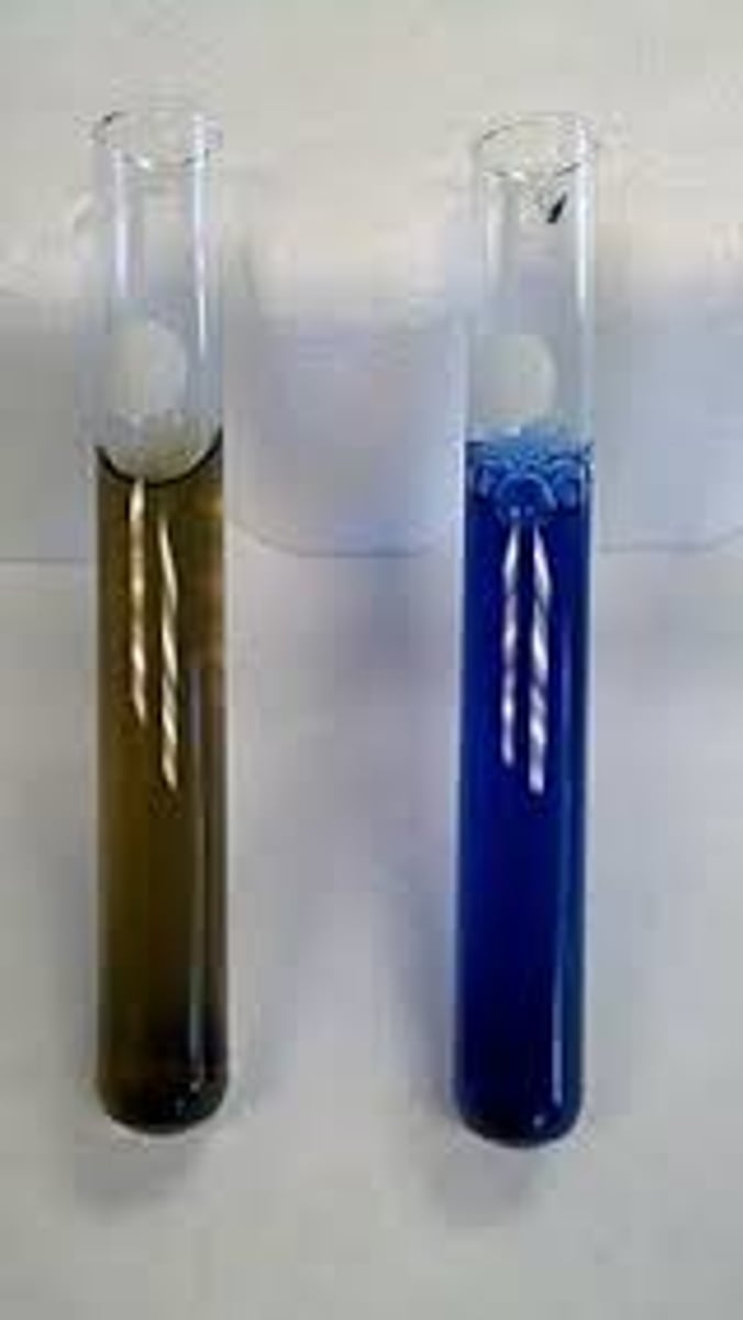<p>Mixes protein in solution with Coomassie Brilliant Blue Dye</p><p>In protonated form the dye is originally brownish-green</p><p>When dye give protons to ionizable groups in the protein it becomes blue</p><p>Increased protein concentrations correlate to large concentration of blue color</p><p>Is less accurate when more than 1 protein is present</p>