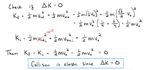 <p>elastic since delta k = 0. you can find this by setting k_f = k_i and checking if its true.</p>