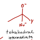 <p>If a tetrahedral intermediate has a Leaving Group (Y=LG), then in basic conditions it will form…</p>
