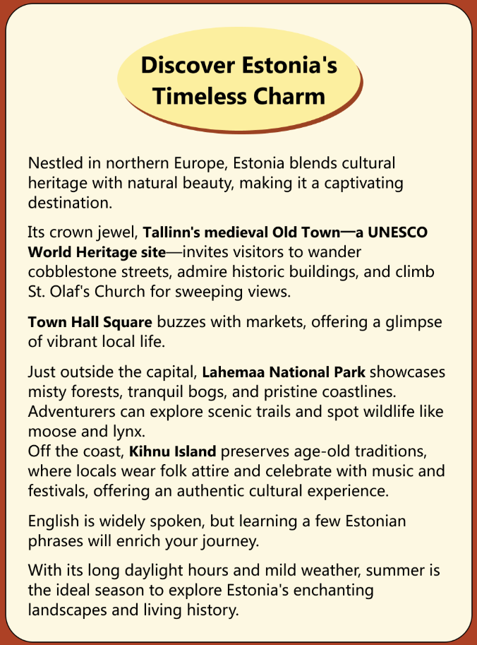 <p><span>Which kind of tourist would most likely be attracted to Lahemaa National Park?</span></p>