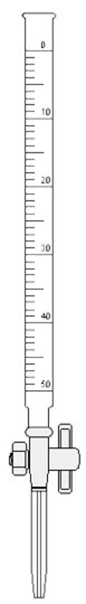 <p>A glass tube with a uniform diameter that is mounted vertically and has a stopcock at its lower end to regulate the liquid flow.</p><p>pre-rinse, take volume by doing final - initial, measure volume released from the buret (numbering begins at top)</p><p>always let some of the liquid drain out first before adding titrant: removes bubbles trapped in the stopcock</p><p>markings to the tenth place, can estimate to the hundredth place</p><p>0.00 mL</p>