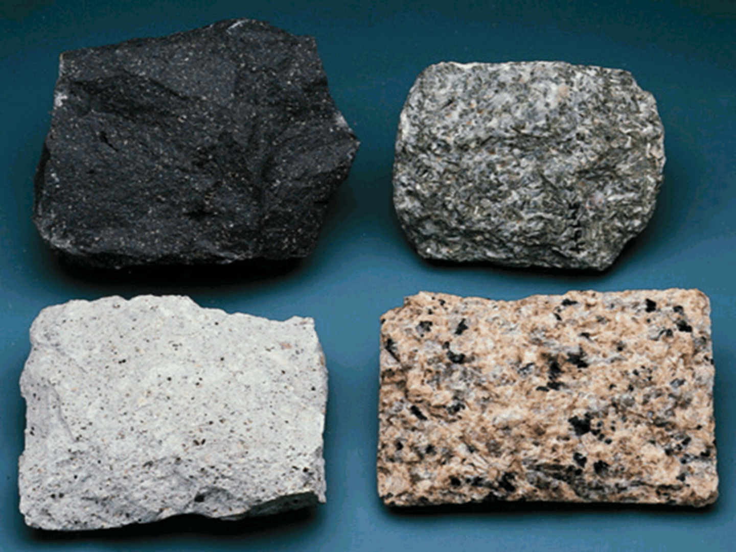 <p>Obsidian, granite, basalt, pumice, gabbro</p>