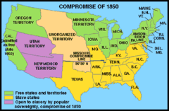 <p>1. California came in as a "free" state</p><p>2. Strong fugitive slave law</p><p>3. Slave trade banned in Washington, D.C.</p><p>4. Texas border settled</p><p>5. Popular sovereignty in remainder of Mexican Cession</p>