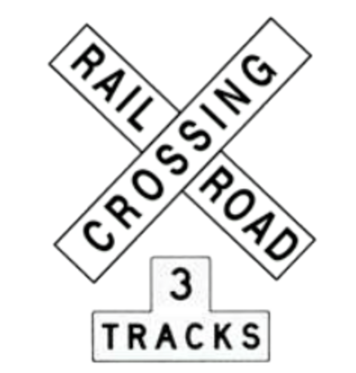 <p>Indicates railroad crossing; yield to trains.</p>