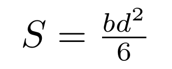<p>S = Section Modulus (in<sup>3</sup>)</p><p>b = Width (in) <em>[shorter dimension of section]</em></p><p>d = Depth (in) <em>[longer dimension of section]</em></p><p>6 = Constant <em>[</em><strong><em><u>S</u></em></strong><em>ix→</em><strong><em><u>S</u></em></strong><em>ection]</em></p>