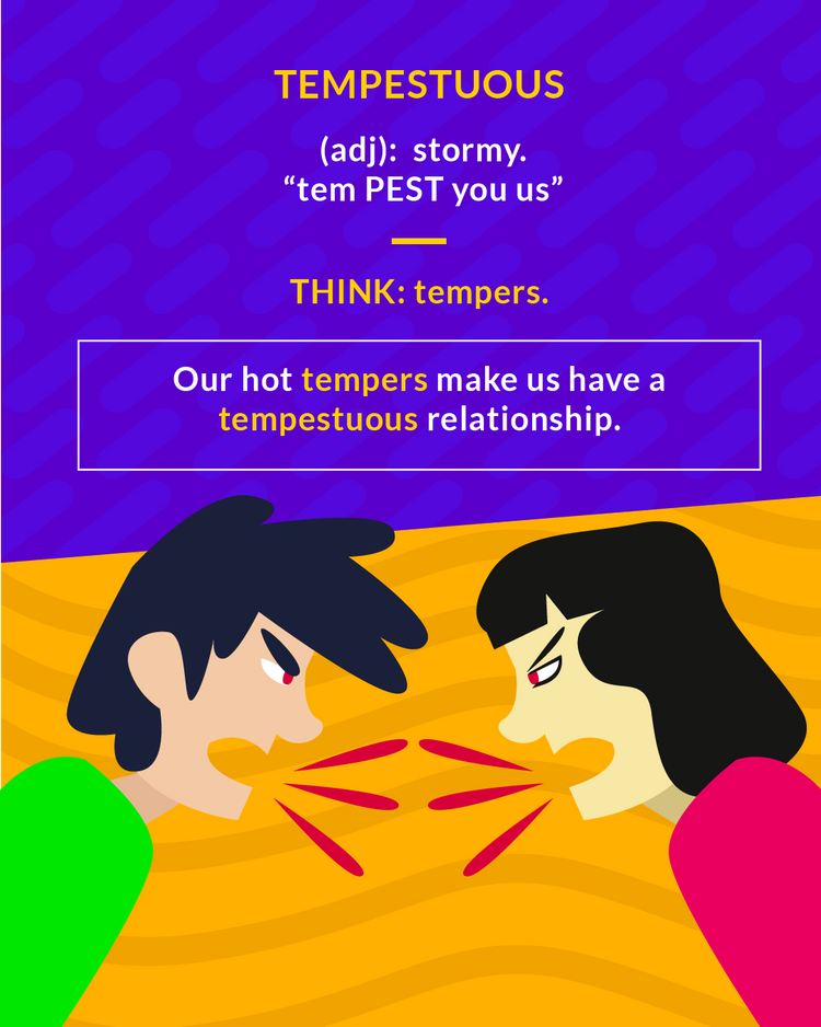 <p>(adj.) stormy</p>
