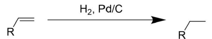 <ul><li><p>Pd/C Catalyst</p></li><li><p>Syn Addition</p></li><li><p>Reduction Reaction</p></li></ul><p></p>