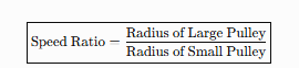 <p>Comparing the <strong>radii (or diameters)</strong> of the pulleys.</p>