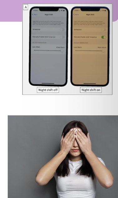 <ul><li><p><span>Block part of page to reduce visual input</span></p></li><li><p class="p1"><span>Blue light blockers</span></p><ul><li><p class="p2"><span>Night shift on devices</span></p></li><li><p class="p3"><span>Glasses with tint</span></p></li></ul></li><li><p class="p1"><span>Reduce sunlight</span></p><ul><li><p class="p2"><span>Sunglasses</span></p></li><li><p class="p2"><span>Hat with a brim</span></p></li></ul></li><li><p class="p1"><span>Timer for shorter more frequent chunks of reading</span></p><ul><li><p class="p3"><span>3x10 min better than 1x30 min</span></p></li></ul></li><li><p class="p1"><span>Palming</span></p></li><li><p class="p1"><span>Use voice to text</span></p></li><li><p class="p1"><span>Use “reader” view to reduce clutter &amp; ads</span></p></li></ul><p></p>