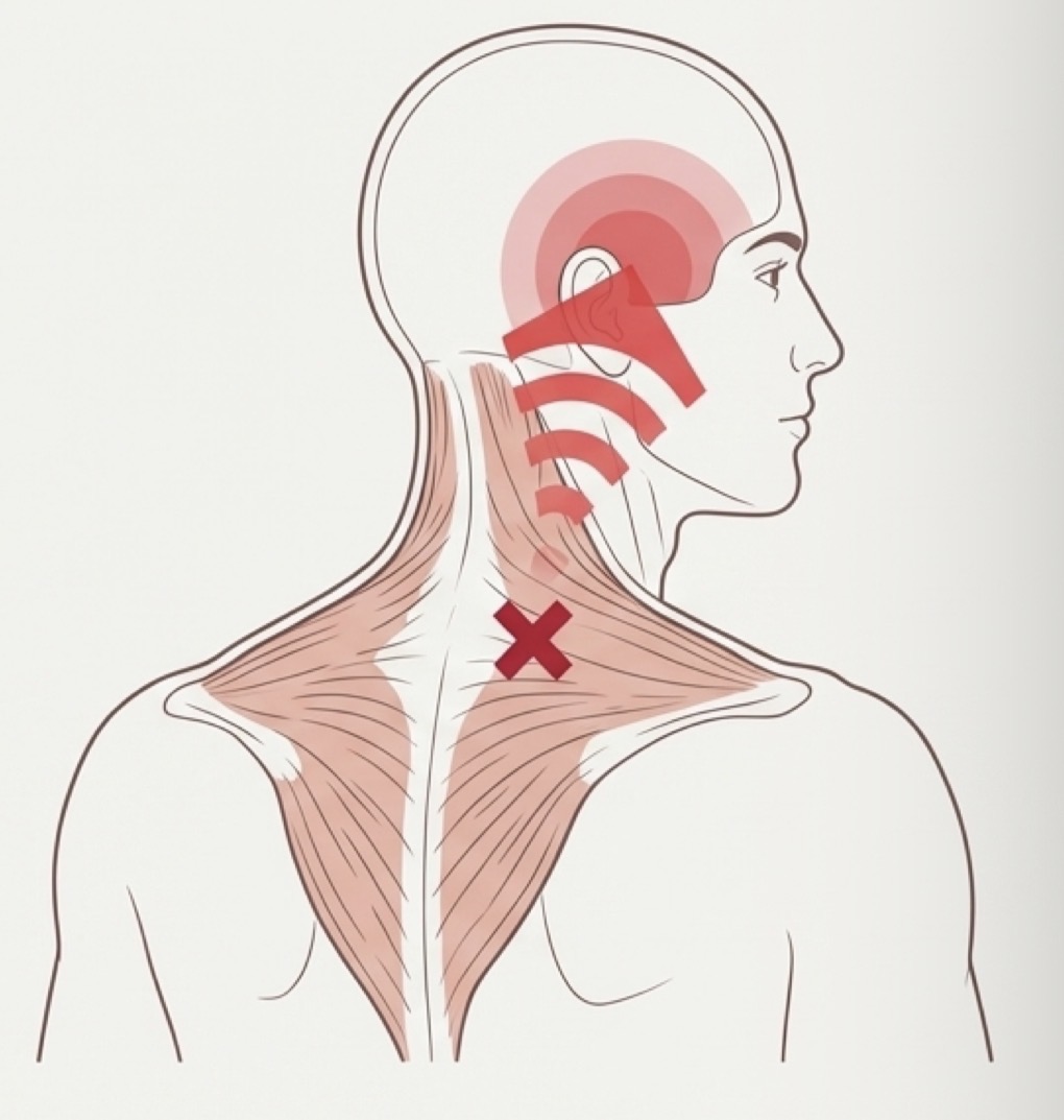 <p>Regional myogenic disorder characterised by hard hypersensitive bands of muscle tissue (trigger points)</p><p>Constant deep pain, stress, disturbed sleep, poor posture, fatigue </p><p>Central excitatory effects that generate referred pain</p><p>E.g traps or neck pain referred upwards perceived as tension headache</p><p>Palpating taut muscle band immediately increases referred pain- must treat this not secondary symptom</p>
