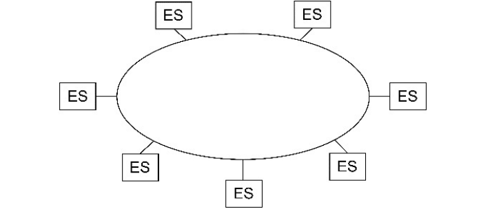 <p>One or more intermediary systems (IS) that provide switching functionality through which end systems (ES) can establish network connections.</p>