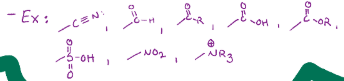 <p>Usually electron withdrawing groups (pi orbital adjacent to pi system)</p>