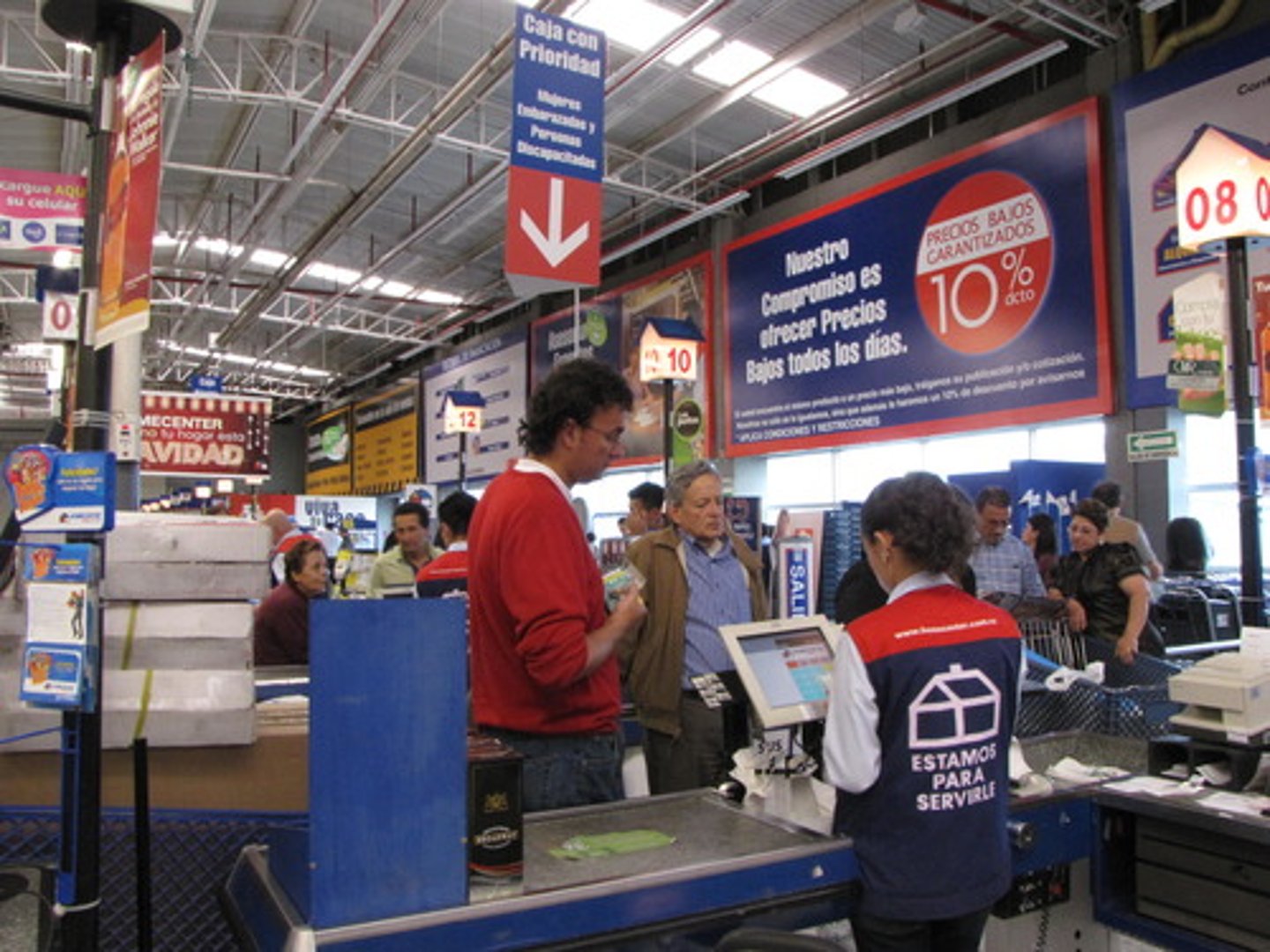 <p>he pays at the cashier</p>