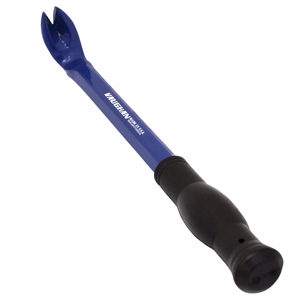 <p>Hand tool with a forked or clawed metal head and long handle designed to extract nails, staples, and brads from wood or drywall.</p>
