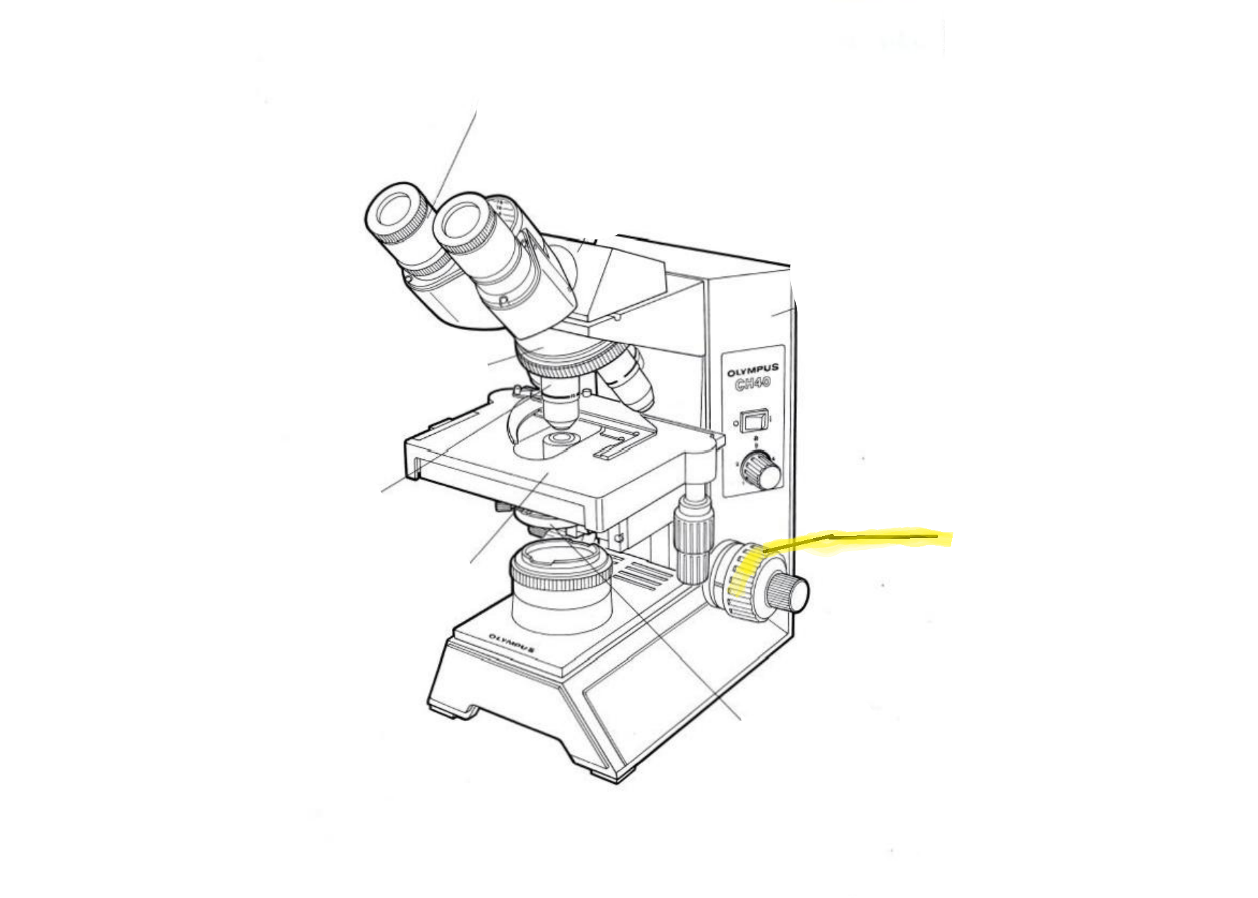 <p>Label the part of the microscope highlighted in yellow</p>