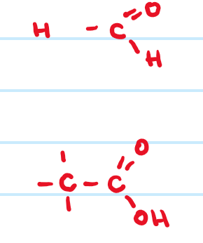 <p>R-COOH</p><p>prefix + oic acid</p><p>can be anywhere in the compound</p><p>example: methanoic acid (stings from bees)</p><p>ethanoic acid - vineger</p>
