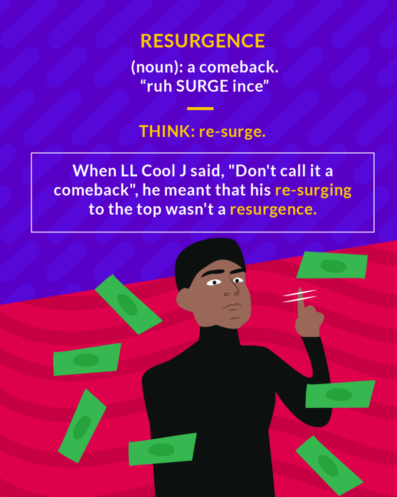 <p>A rising again to life, use, acceptance, or prominence; a revival</p><p>(noun) a comeback</p>