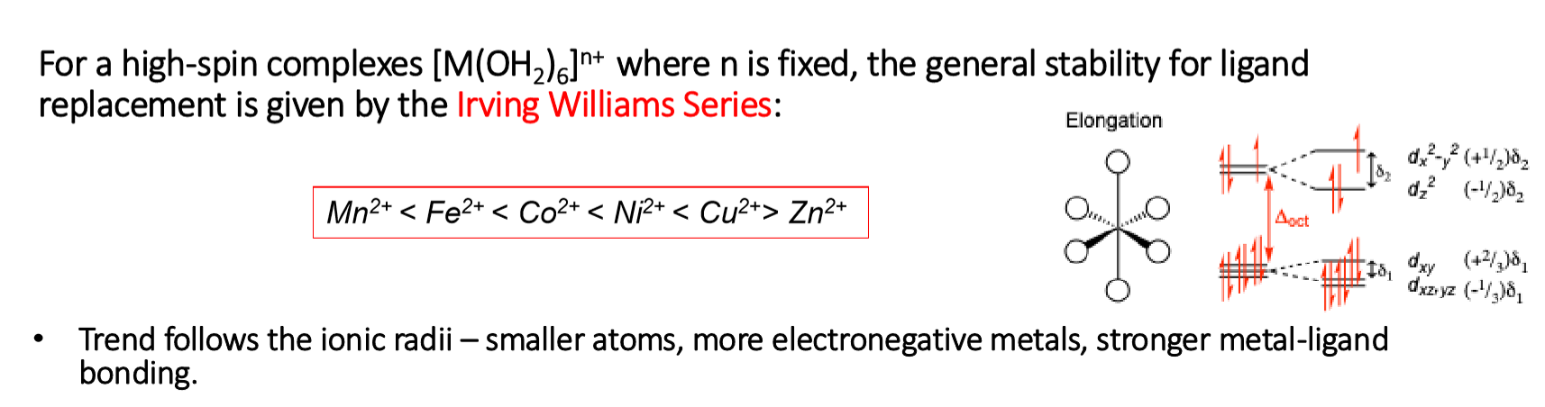 <p>rate of exchange of H<sub>2</sub>O to L</p><p>Z<sub>eff</sub> $$\uparrow$$ = more contracted = stronger binding to L = $$\uparrow \beta_n$$ = easier to replace H<sub>2</sub>O</p>