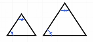 <p>Two triangles are similar when two angles which correspond to one another on both triangles share the same measurement.</p>