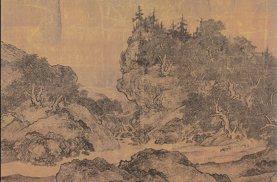 <p>Travelers Among Mountains and Streams (16.23), Chinese landscape; nature's dominance over humans.</p>