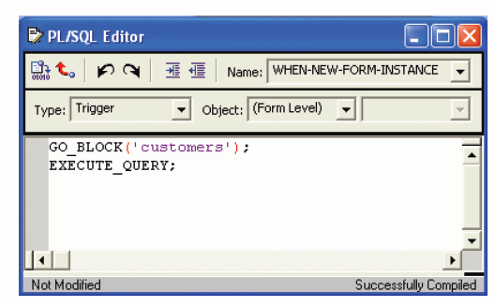 <ul><li><p>Enables you to incorporate PL/SQL code objects into your </p><p>form. Code objects in Forms Developer include event triggers, subprograms </p><p>(functions and procedures), menu item commands, menu startup code, and </p><p>packages. </p></li><li><p>You enter and compile code here. </p></li></ul><p></p>