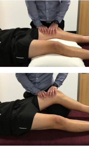 <ul><li><p>Grades I - II</p></li><li><p>Supine </p></li><li><p>Pillow under knees</p></li><li><p>Rocking leg</p></li></ul><p></p>