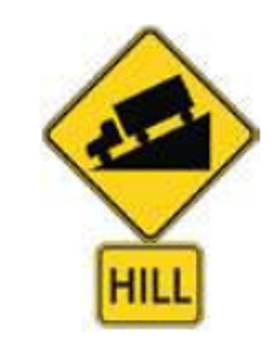 <p>Advises slowing down and shifting to lower gear.</p>