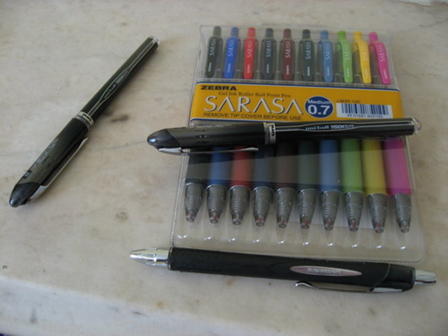 <p>my father has a look at the pens and he buys one</p>