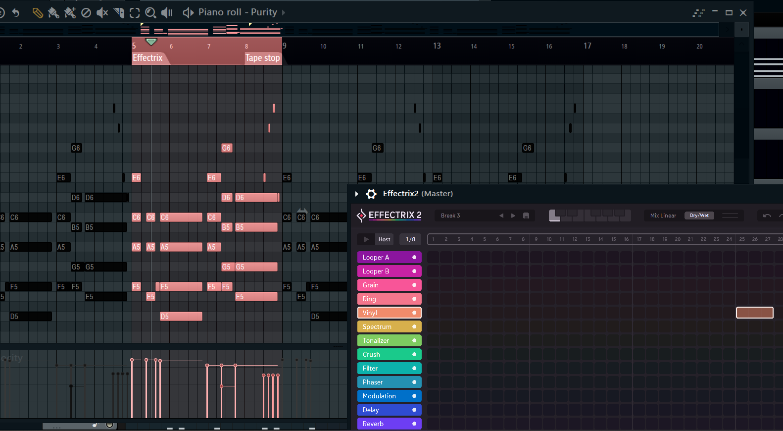 <p>After applying effects to your 4 bar pattern.(IN ? MODE)</p><p> You’ll then need to create an ? clip to prevent the effected pattern from looping indefinitely in (? Mode)</p>