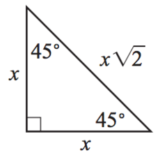 <p>legs = x</p><p>hypotenuse = xroot2</p>